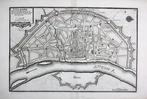 1705 Köln Stadtplan Plan Cologne Kupferstich de Fer