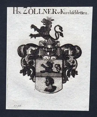 Kirchschletten Zöllner Zoellner Wappen Adel coat of arms Kupferstich engraving