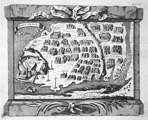 1750 Diu Island Insel India Karte map Portrait Kupferstich antique print Bellin