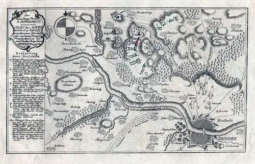 1770 Torgau Elbe Schlacht Karte map Kupferstich Karte