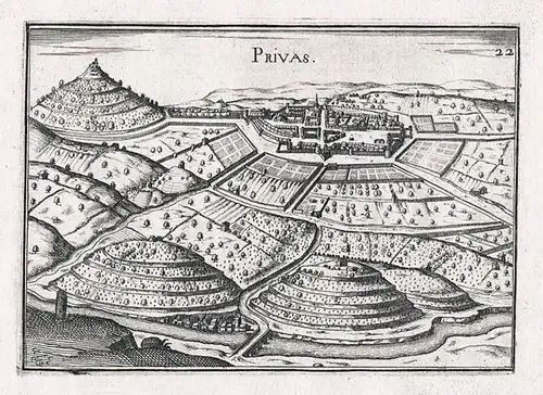1660 - Privas Rhone-Alpes Ardeche France gravure Kupferstich Original Tassin