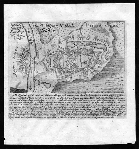 1740 - Philippsburg am Rhein / Plan / Kupferstich / engraving map Karte