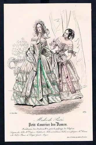 1842 Biedermeier Mode Kupferstich victorian fashion antique print etching  62261