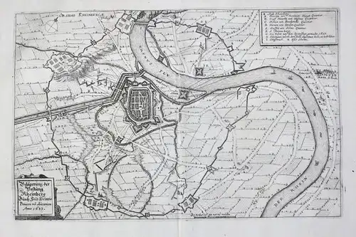 1660 - Rheinberg Rhein Belagerung Original Kupferstich Merian