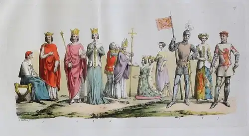 1825 - Ritter Könige Mittelalter knights Aquatinta aquatint antique print