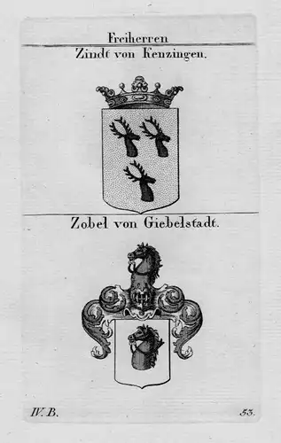 1820 - Zindt Zobel Wappen Adel coat of arms heraldry Heraldik crest Kupferstich