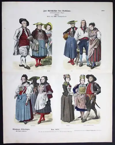 1890 Schweiz Suisse 18. Jh. Kostüme Tracht Wallis Luzern Münchener Bilderbogen