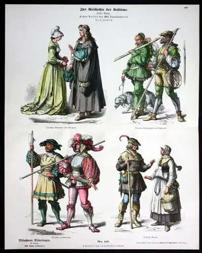 1890 Deutschland Germany 16. Jh. Kostüme Tracht Trachten Münchener Bilderbogen