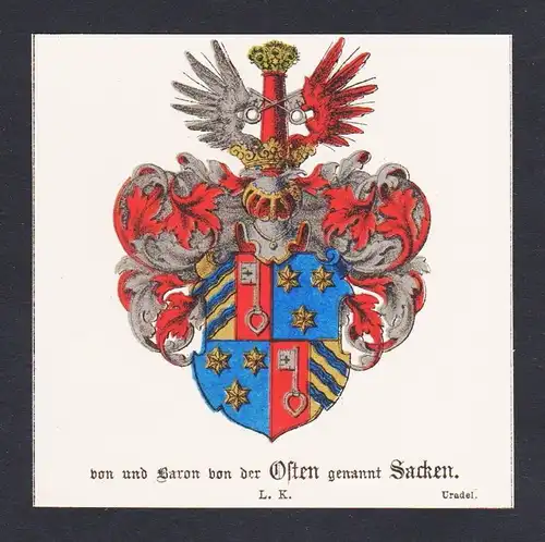 19.Jh. Baron von Osten Sacken Wappen Heraldik coat of arms heraldry Chromo Litho
