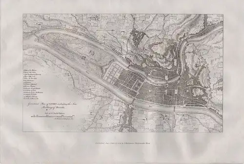 1800 - Lyon plan Stadtplan map city Aquatinta aquatint