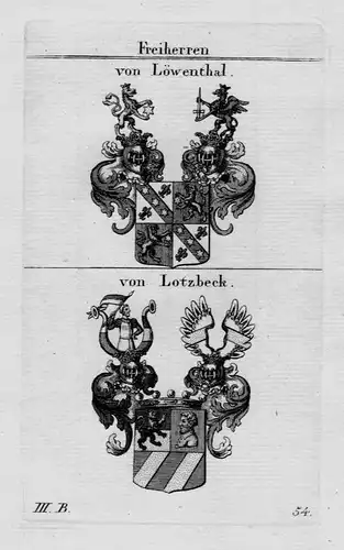 1820- Löwenthal Lotzbeck Wappen Adel coat of arms heraldry Heraldik Kupferstich