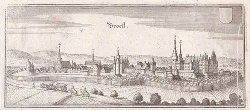 1650 Brühl Schloss Augustusburg Schlosskirche Merian Kupferstich antique print