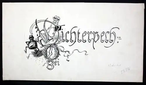 1900 - Adolf Hengeler - Original Zeichnung drawing signiert Dichterpech Tinte