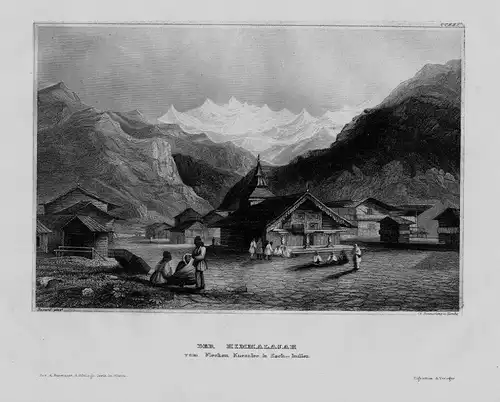 1840 - Himalaya Gebirge Berge Dorf Indien India Asien Asia engraving Stahlstich