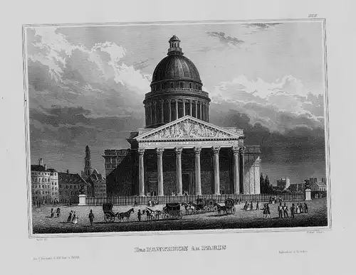 1840 - Paris Pantheon Innenstadt Pferde Frankreich France Original Stahlstich