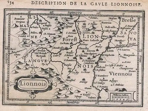 1618 - Lyon Rhone-Alpes carte gravure map Karte Hondius Kupferstich