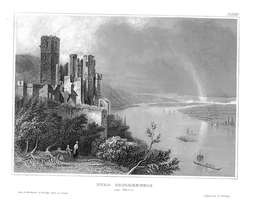 1840 - Burg Schloss Stolzenfels am Rhein Koblenz Stahlstich engraving Original