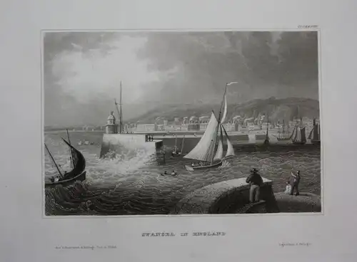 1840 - Swansea Ansicht Wales Great Britain Großbritannien Stahlstich engraving