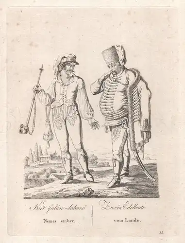 Edelleute noblemen Hungary Ungarn Kroatien Trachten costume Kupferstich ca. 1820