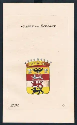 1830 - Grafen von Inzaghy Wappen Kupferstich Genealogie Heraldik coat of arms