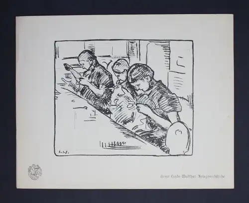 Heinrich Eduard Linde-Walther Kriegsnähstube Lithographie Berliner Secession