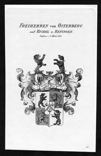 1820 - Von Osterberg auf Bichel und Refingen Wappen Adel coat of arms Heraldik