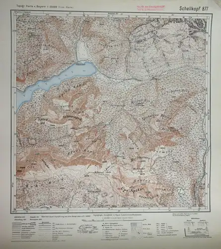 1936 Schellkopf Mittel-Berg Hochwanner Spieß Wald Blatt-Berg 1:25000 Karte