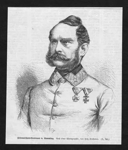 1866 Wilhelm von Ramming General Portrait Holzstich antique print