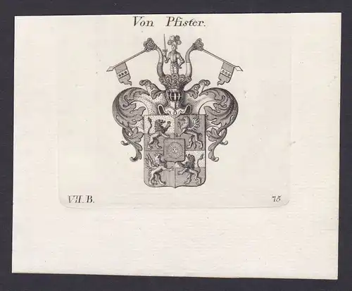 Pfister Wappen Adel coat of arms heraldry Heraldik Kupferstich antique print