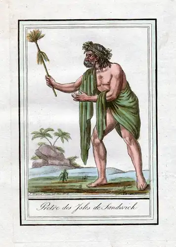 1780 Hawaii Medicin man Sandwich Island Trachten costume Kupferstich engraving