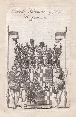 1750 Schwarzburg Thüringen Adel Wappen coat of arms Kupferstich antique print