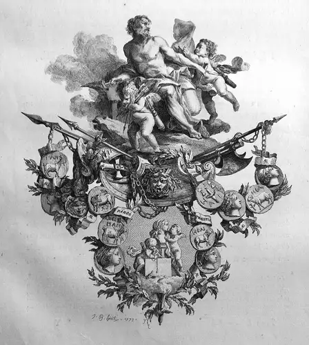 1779 Engel angel Medaille medals Waffen weapons Kupferstich antique print 156872