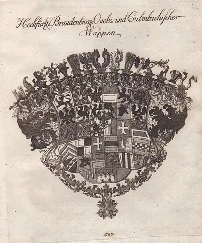 Kulmbach Brandenburg Crailsheim Wappen coat of arms Kupferstich antique print