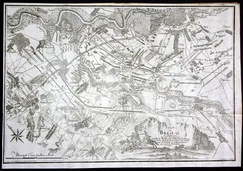 Ca. 1760 Breslau Wroclaw Schlacht 1757 Polen Poland Karte map Kupferstich