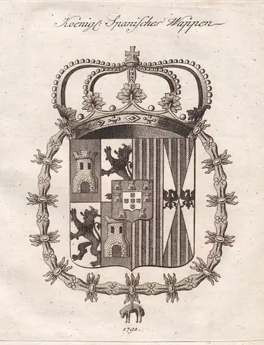 Spanien Spain Espana königl. royal Wappen coat of arms Kupferstich antique print