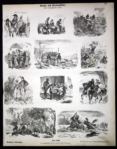 1860 - Krieg- und Friedensbilder Militär Krieg Münchener Bilderbogen Nr 583