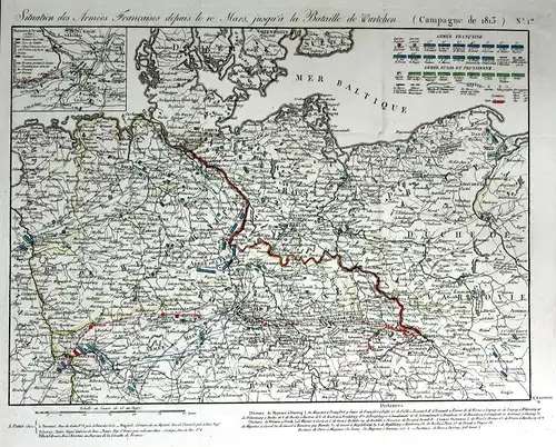 1813 Deutschland Polska Schlacht antique print map Kupferstich Karte Lenormant