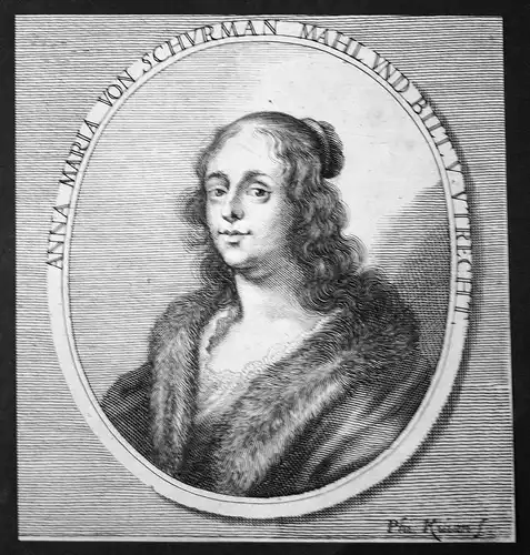1700 Anna Maria von Schürmann Universalgelehrte polymath Kupferstich Portrait