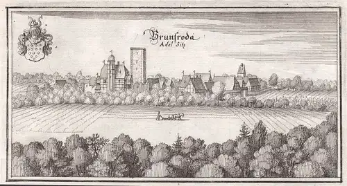 1650 Brunsrode Burg Helmstedt Lehre Niedersachsen Ansicht Kupferstich Merian