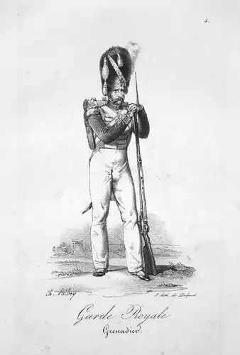 Grenadier Soldat Frankreich France Uniformen uniformes Militaria Litho 1820