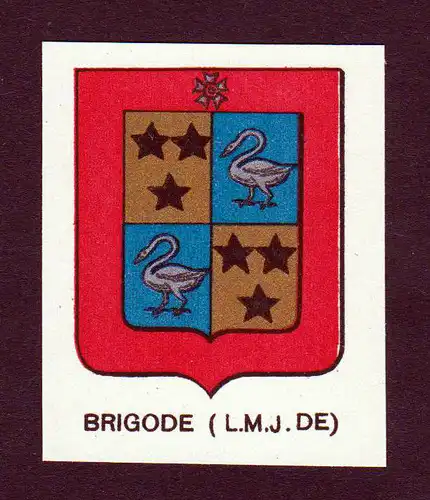 Ca. 1880 Brigode Wappen Adel coat of arms heraldry Lithographie antique p 146276