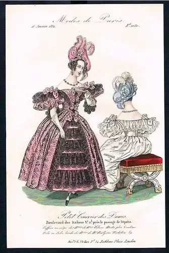 1833  Biedermeier Mode Kupferstich victorian fashion antique print Paris e 61703