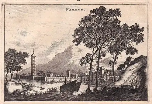 1668 Namhung Nam Hung China Ansicht view Kupferstich antique print Nieuhof