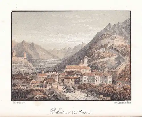 Bellinzona Kanton Tessin Schweiz Suisse Ansicht vue 1840 Cuvillier Lithographie