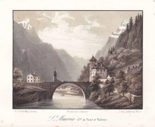 St. Maurice Valais Wallis Schweiz Suisse Ansicht vue Panorama 1840 Cuvillier