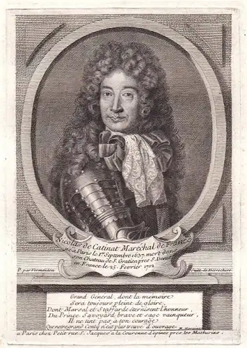 18. Jh. Nicolas de Catinat marechal Kupferstich gravure Portrait antique print