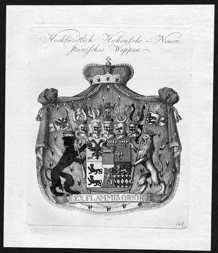 1790 Hohenlohe Neuenstein Wappen Adel coat of arms heraldry Heraldik Kupferstich