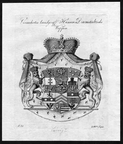 1790 - Hessen-Darmstadt Wappen Adel coat of arms heraldry Heraldik Kupferstich