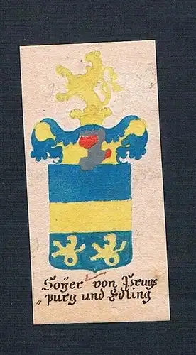 18. Jh Soyer von Prugsburg und Edling Böhmen Manuskript Wappen Adel coat of arms