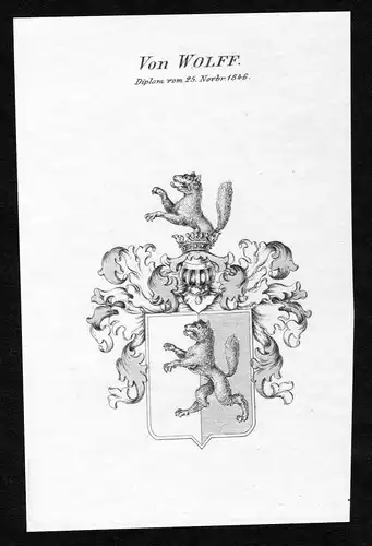 1846 - Wolff Wappen Adel coat of arms Kupferstich antique print heraldry